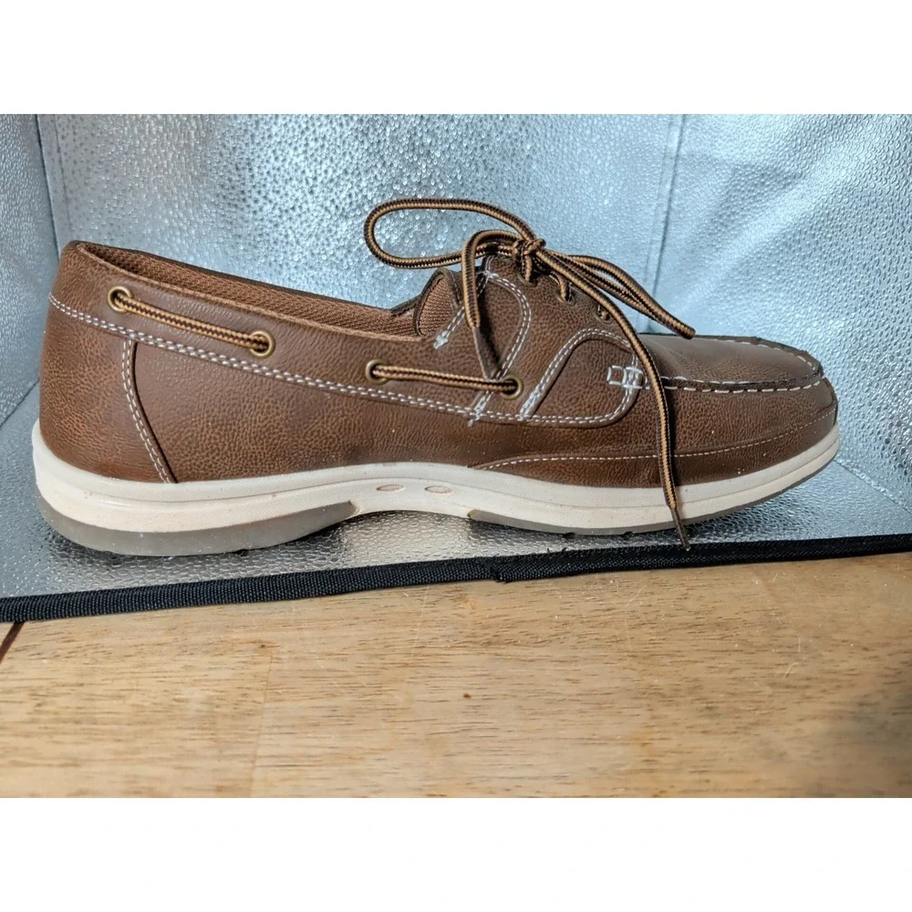 MEN`S DEER STAGS MITCH‎ BOAT SHOES SIZE 13M DARK TAN  MEMORY FOAM INSOLES EUC